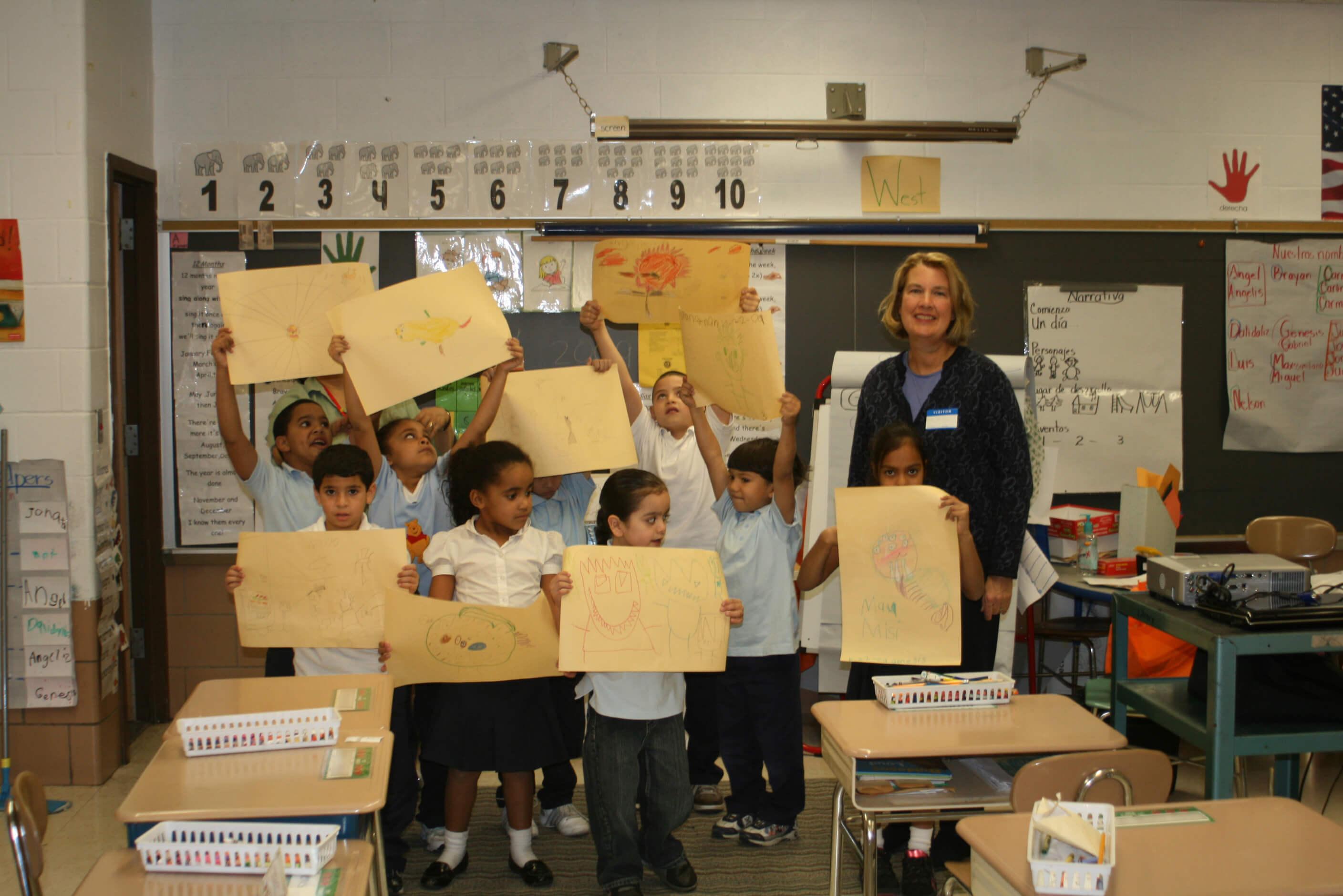 Class picture with their projects after an author workshop
